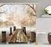 Ambesonne Autumn Shower Curtain, Old Wooden Jetty on a Lake Fallen Leaves and Foggy Forest in Distance, Cloth Fabric Bathroom Decor Set with Hooks, 69