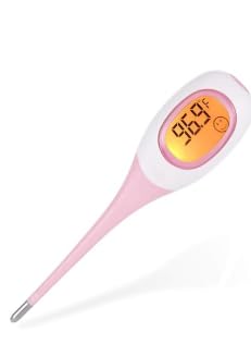 Termômetro Digital Flexível Clínico com Resultado Rápido em 8 Segundos, Visor LCD, Ponta Macia Impermeável, Medidor de Febre para Bebês, Crianças e Adultos, Alta Precisão e Alarme Sonoro (ROSA)
