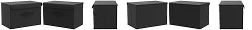 Homsorout Foldable Storage Boxes with Lids - Wardrobe Organiser Bin with Handle Fabric Basket Containers for Clothes, Book, Shelf, Office, Large x2-23.75L, Black
