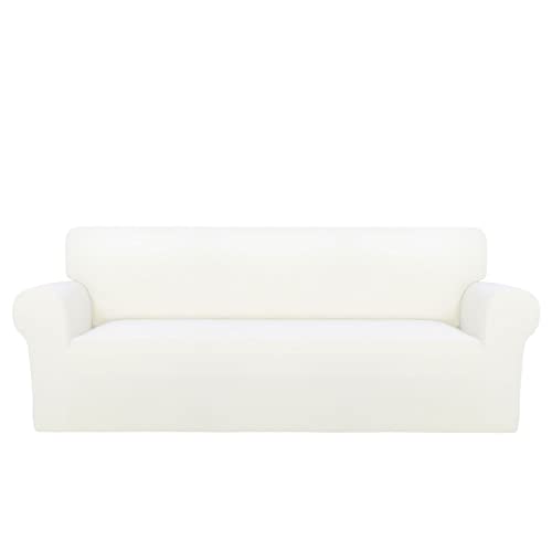 PureFit Super Stretch Sofa Slipcover – Spandex Non Slip Soft Couch Sofa Cover, Washable Furniture Protector with Non Skid Foam and Elastic Bottom for Kids, Pets （Sofa, Beige）