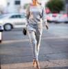 Dreamyth-Winter 2Pcs Women Solid Tracksuit Sweatshirt Regular Sleeve Long Pants Sport Lounge Wear Suit Sets (Gray, M:Bust:102cm/40.2'')