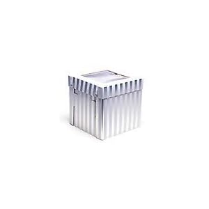 BeLuxe 10x10x12 Tall Tiered Cake Box for Delivery, Sturdy Wedding Cake Carrier-3 Pack Silver Foil Striped (3, 10x10x12)