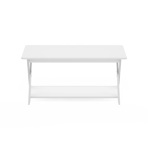 Furinno Modern Simplistic Rectangular Table with X-Legs; Crossed Side Table for Living Room, Bedroom or Home Office; White