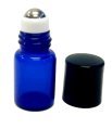 Your Oil Tools® 5/8 DRAM BLUE GLASS SAMPLE ROLLER VIALS WITH STAINLESS STEEL ROLLER TOPS AND BLACK CAP (QTY OF 5)