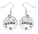 Girl’s Costume Disco Ball Earrings with Mood Ring- Silver Mirror Ball Earrings for Women with Mood Ring