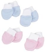 Premature Baby 100% cotton white pink blue 2 Pair Pck Anti Scratch Mittens (Pink)