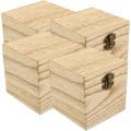 Cabilock 4pcs Box Wooden Box DIY Craft Storage Wood Blocks for Crafting Unfinished Unfinished Unpainted Chest Treasure Chest Decorative Paulownia Zinc Alloy