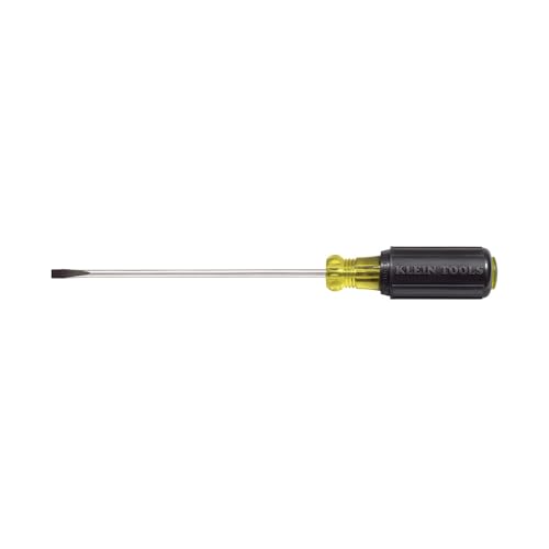Klein Tools 601-10 Flat Head Screwdriver, Made in USA, 3/16-Inch Cabinet Tip with 10-Inch Round Shank