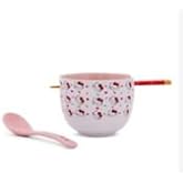 Silver Buffalo Sanrio Hello Kitty Sprinkles Ceramic Ramen Dinnerware Set | Includes 20-Ounce Noodle Bowl, Wooden Chopsticks, and Spoon