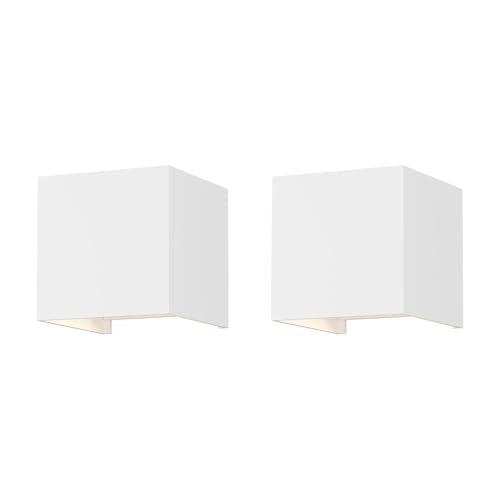 Klighten 2-Pack LED Wandleuchte Innen/Außen 12W Aussenlampe Auf und ab Einstellbarer Lichtstrahl 4000K Naturweiß Außenwandleuchte IP65 Wasserdichte Wandleuchten (Weiß)