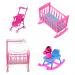MonkeyJack Pink Baby Cot Bed + Rocking Bed + Baby Stroller + Rocking Horse Nursery Room Accessory for 10cm/3.94inch Dolls