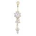 Start Crystal Rhinestone Ring Body Dangle Ball Belly Button Navel Ring (Gold)