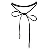 ZYG Punk Gothic Velvet PU Leather Stretch Tassel Super Cute Long Black Choker Necklace.