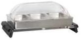 Cadco WTBS-3RT 20-1/2" x 14" Countertop Buffet Server Warmer w/Three Stainless Steam Table Pans and Clear Tritan Copolymer Rolltop Lid for Buffet Lines Hotels Cafeterias, Stainless Steel, 120v