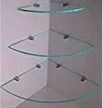 BSM Marketing Cascading 6mm Thick Toughened Glass Corner Shelves With Chrome Fixing Brackets (150mm, 200mm, 250mm Shelves)