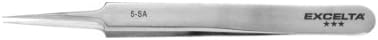 Excelta Tweezers, Very Fine Point Tweezers, Three Star, Anti-Magnetic, Stainless Steel, 1/64” Tip, 6.2” Overall Length