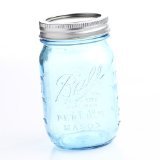 Set of 2 Vintage Blue 100th Anniversary Ball Pint Mason Jars with Lids