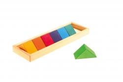 Grimm's Large Shapes & Colors Building Set, Part 1 - Colorful Wooden Blocks in 5 Geometric Forms with Storage Trays (4x4 Size)