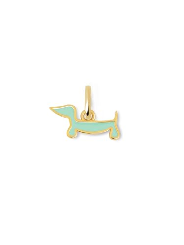 - Charm Mini Perro Teckel Enamel Sky. Latón con Acabado en Baño de Oro de 18kt. Colgante con Motivo Teckel y Esmalte de Color. Joyas para Mujer