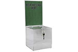 Clear-Ad - Acrylic Donation, Ballot, Raffle or Suggestion Box with Lock and Removable Sign Holder - Plastic Comment or Compaint Container - Plexiglass Multipurpose Box with Slot - Clear (8x8)