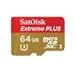 SanDisk Extreme PLUS 64GB microSDXC UHS-I/U3 Card with Adapter (SDSQXSG-064G-GN6MA)