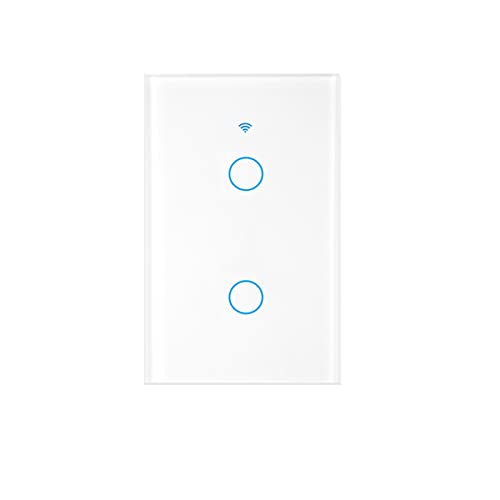 DQST Interruptor Apagador Inteligente WiFi, SE REQUIERE CABLE NEUTRO, Smart Switch con Tecla Táctil Sensibilidad, Control Remoto 2.4G WiFi, Compatible con Alexa/Google Home/IFTTT (2 Gang)