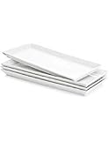 Sweese 3303 Rectangular Porcelain Platters/Trays for Parties - 12.9 Inch, Set of 4, White