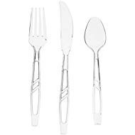 Oaklyn (300 Count) Heavy Duty Clear Plastic Cutlery Set - 100 Forks 100 Spoons 100 Knives - Bulk Disposable or Reusable Heavyweight Fancy Utensils