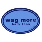 Wag More Bark Less Auto Car Bumper STICKER - Light blue background with Dark Blue Font