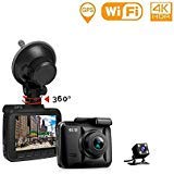 Lifechaser Dual Dash Cam Car Camera 4K UHD WIFI GPS Night Vision 150° with Front and Rear Camera, 2.4