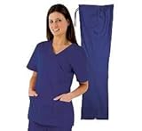 Natural Uniforms Women's Mock Wrap Scrub Set (Dark Royal Blue) (X-Large)