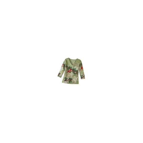 Collections Etc Women's Winter Snowflake Pine Top SAGE Green Large - Image 4