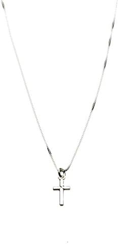 Sterling Silver Tiny Cross Charm Box Chain Nickel Free Necklace Italy 20"