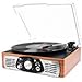 1byone Belt Drive 3 Speed Stereo Turntable with Built in Speakers, Natural Wood