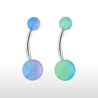 316L Surgical Stainless Steel Belly Ring w/2-tone Glow in the Dark Ball-Blue/Green