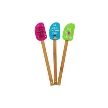 2 Large Spatulas And 1 Mini Spatula For Scraping Out Small Jars Silicone Rubber Bamboo Handle