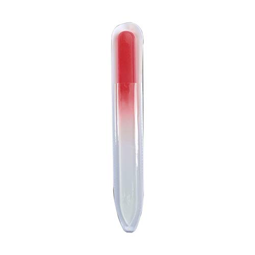 Siusio Set of 20 Crystal Glass Nail File with 2 Case Professional Buffer Manicure Gradient Finger Nail Care Double Side Genuine Czech Glass Nail Polishing Rainbow Colors - Red