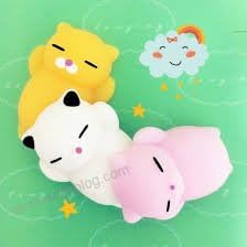 AJI 3Pcs Kawaii Slow Rising Squishy Squeezen Cute Cats Mini Fidget Toy Stress Reliever Kids Toy Gift (Yellow,Pink and White)