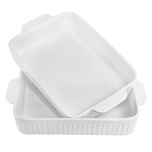 10inch Casserole Dish for Oven, Ceramic Baking Pan, Rectangular Lasagna Pan Deep with Handles for Baking, Durable Microwave Oven Safe, White