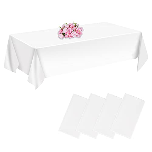 Chepula Disposable White Tablecloth, Waterproof Birthday Tablecloths, Rectangular, Suitable for Wedding, Party, Children’s Birthday, Christmas, 137 x 274 cm, White, Pack of 4