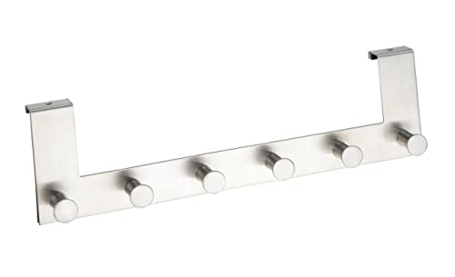 Wenko 4468060100 Door Clothes Rack Celano 6 Hooks, Metal Stainless Steel, 39 x 11 x 5.5 cm, Matt