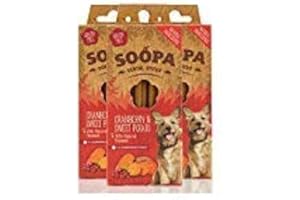 Soopa Cranberry and Sweet Potato Dental Dog Treats – Vegan, Grain Free, Made in Ireland – 3 Pack (12 Sticks)