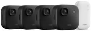 Videocamera esterna 2K+ Blink (ultimo modello) — videocamera di sicurezza smart senza fili, risoluzione video 2K, audio ottimizzato, durata delle pile fino a due anni. Sistema da 4 videocamere, nero