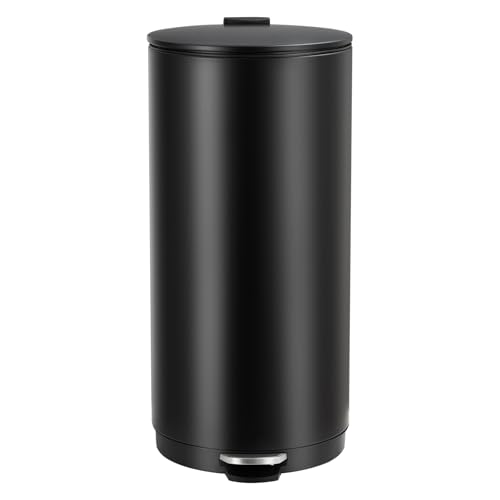 30L Round Kitchen Trash Can, 8 Gallon Compact Rubbish Bin with Soft-Close Lid and Foot Pedal, Stainless Steel Waste Container with Removable Inner Bucket for Bathroom, Living Room, White