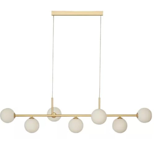 Lustre Pendente Linear 7 Globos de Vidro aluminio soquete para lampadas G9 Dourada Moderno
