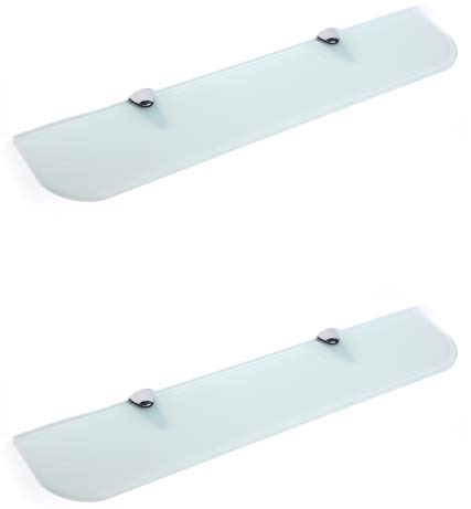 6mm Thick Toughened Glass Shelves With Curved Corners and Large Chrome Finish Shelf Supports 600mm (24” approx) and 500mm (20” approx) Black, White and Clear (500mm x 100mm, White 2 Shelves)