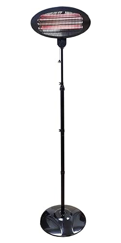 SHX Heizstrahler auf Standfuß 2000W SHX02HS2000, Freiflächenheizung, Terassenheizung, 3 Heizstufen, Quartz-Heizelemen, Zugkettenschalter, Kippschutz, Schwarz