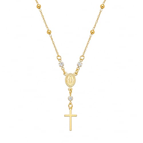 Colar Terço Rosário com Cruz Semi Joia Banhado Ouro 18k - Religioso Católico - Corrente 45cm - Antialérgico - Presente Feminino - Stella Semi Joias