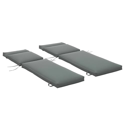 Outsunny Outdoor Lounge Chair Cushion Set of 2, Non-Slip Chaise Lounge Cushions, Sun Lounger Pads for Indoor Outdoor, 77.2" x 21.7", Dark Grey