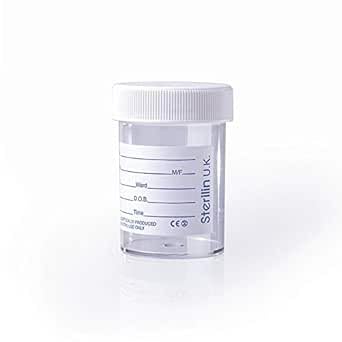 Sterilin Specimen Pot / Urine Container 60ml with plain label and lid x (10)